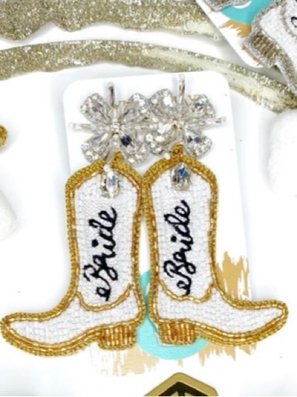 Taylor Shaye Designs Bride Cowboy Boot Beaded Earrings